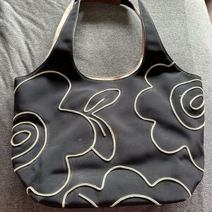 Nine West Black Floral Embroidered Tote Bag
